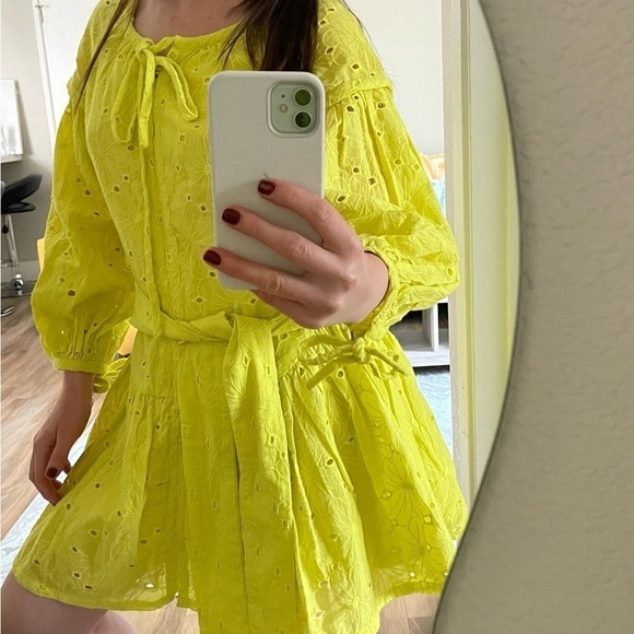 Miou Musse Dresses & Skirts - Miou Musse Lime Yellow Eyelet Dress
